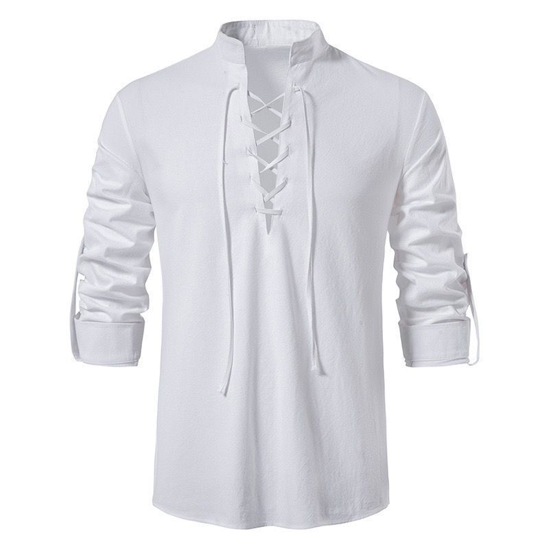 Abiti medievali Costumi cosplay rinascimentali Pirata vichingo Top Camicie Camicetta casual Con lacci Belli uomini Halloween Dress Up