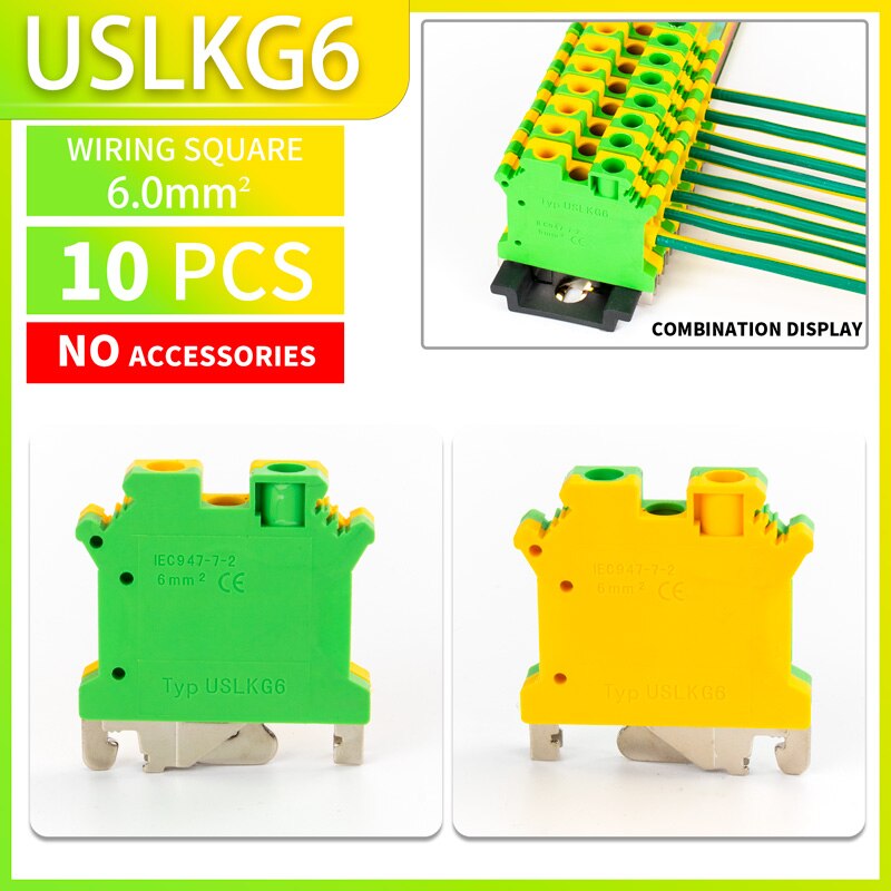 10Pcs Din Rail Terminal Block UK-6N Connductor Universal Class Screw Wire Connector Strips Disassemble assembly: USLKG6-10PCS