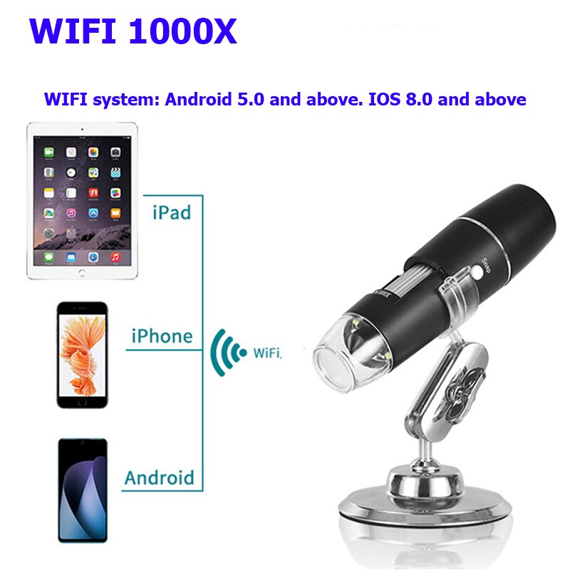 1000x / 1600x led usb digital mikroskop endoskop kamera mikroskop för mobiltelefon reparation hår hud inspektion: Wifi 1000x