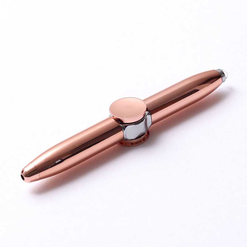 metal fingertip gyro pen multi-function LED lamp ballpoint pen rotating business office decompression pen: Rose gold