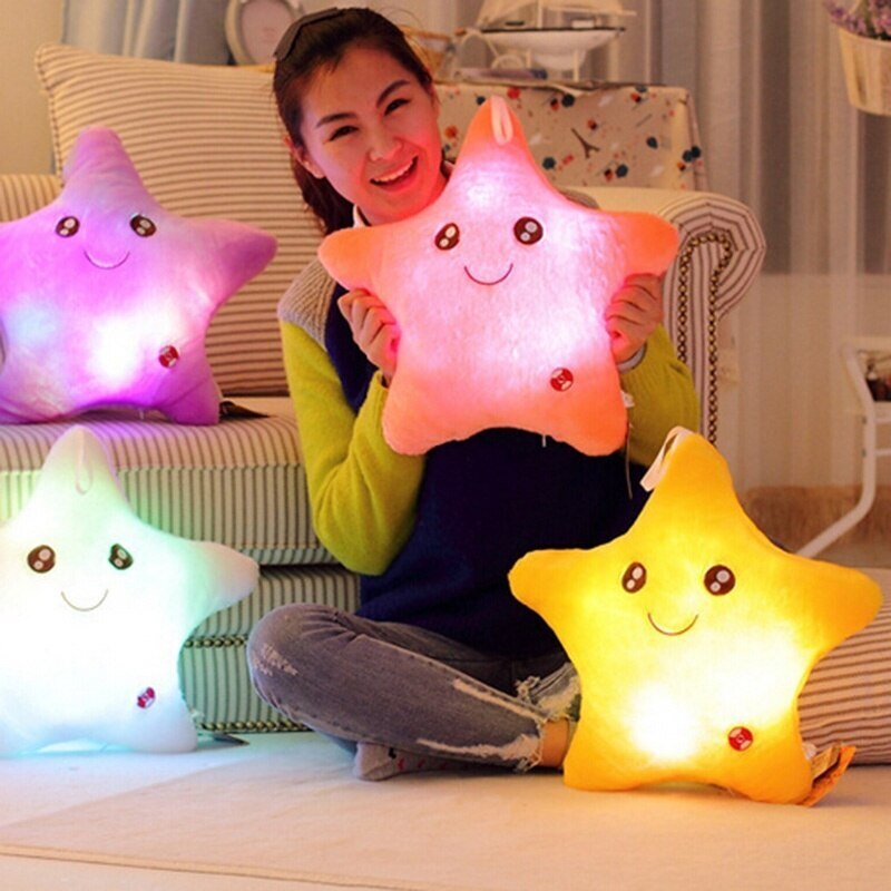 Cojín con luz LED brillante, almohada de viaje Azul sonriente, suave, relajante, 1 Uds.