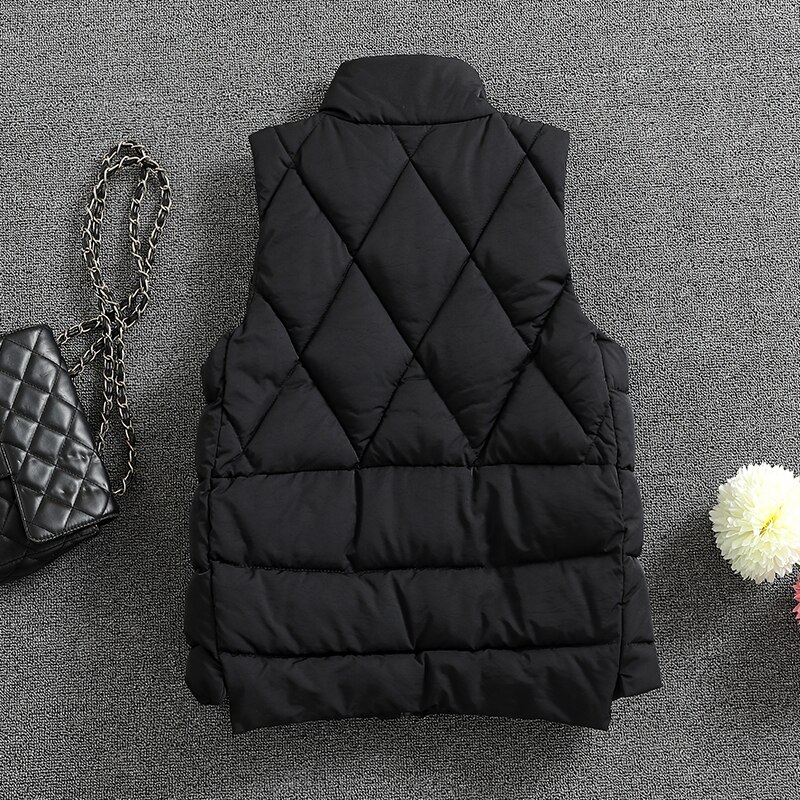 Chaleco con cremallera para mujer, chaqueta sin mangas con cuello levantado, color negro, para otoño e invierno,