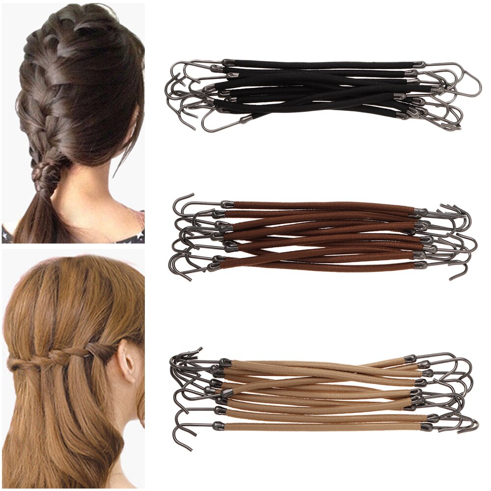 10 Pcs Paardenstaart Houder Vrouwen Elastische Haarbanden Haak Met Gom Dik Krullend Haar Black Apricot Bruin Styling gereedschap