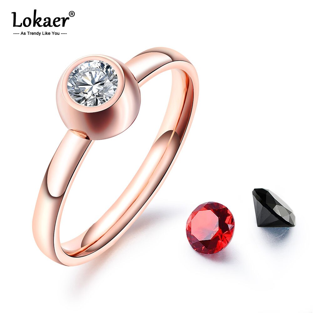 Lokaer noir/blanc/rouge CZ cristal anneaux de mariage bijoux pour femmes filles or Rose acier inoxydable anneau d'anniversaire R19098