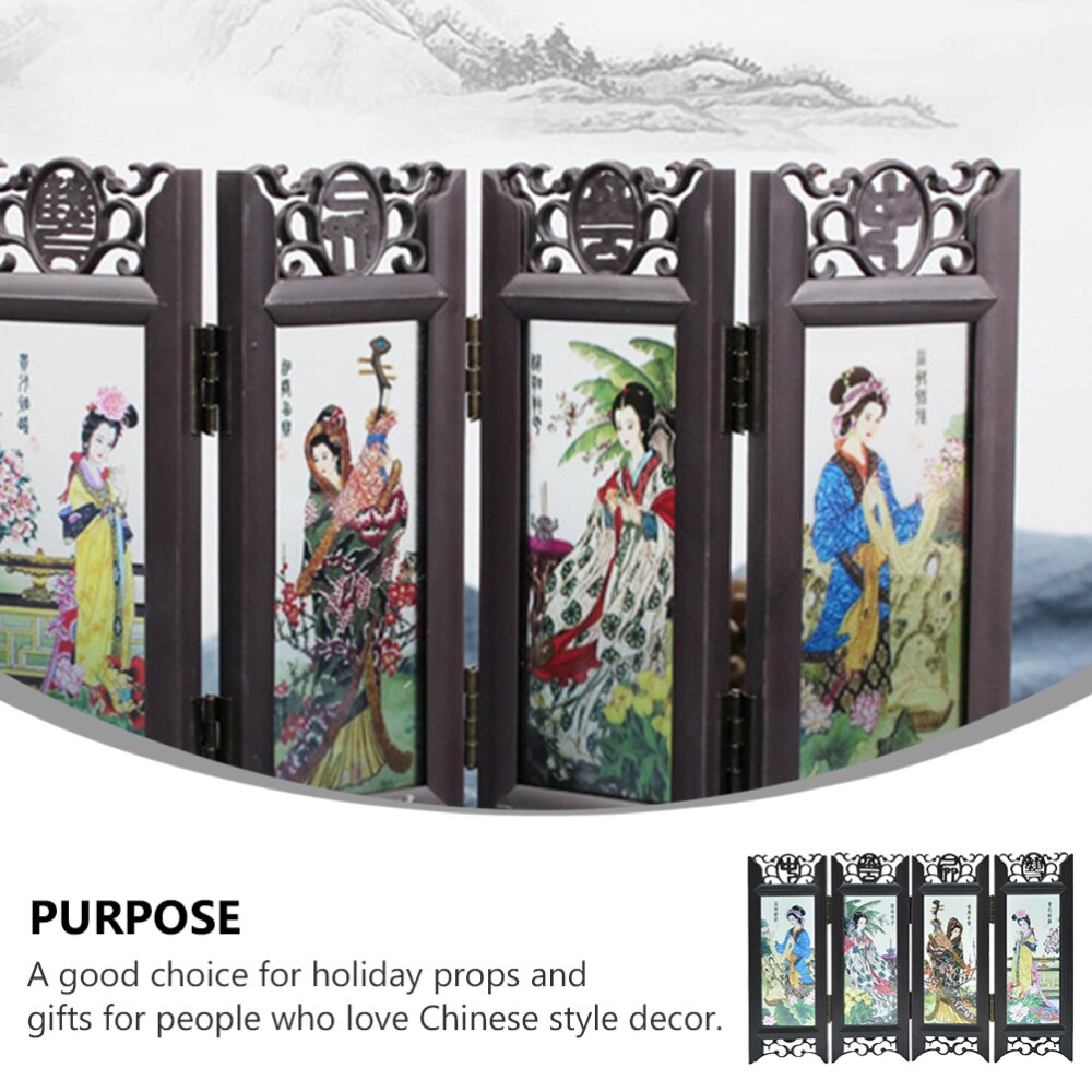 Chinese Style Retro Folding Small Screen Resin Panel Screen Room Divider (Four Great Beauties)