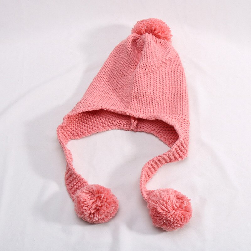 Kinderen wintermuts schattige pompon gebreide babymutsen effen kleur bescherm oorkap voor kinderen jongens meisjes warme benaie: Roze