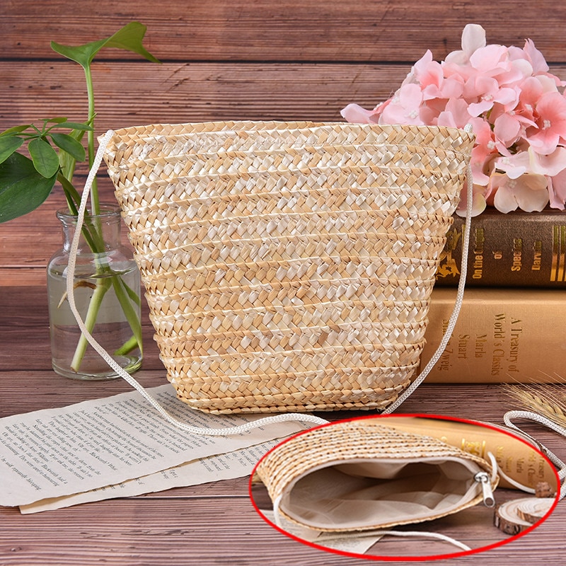 Sac à bandoulière en rotin pour femmes, 1 pièce, petit sac d'été en herbe, mignon, peut être ajusté avec un sac à main Mobile en herbe pour femmes
