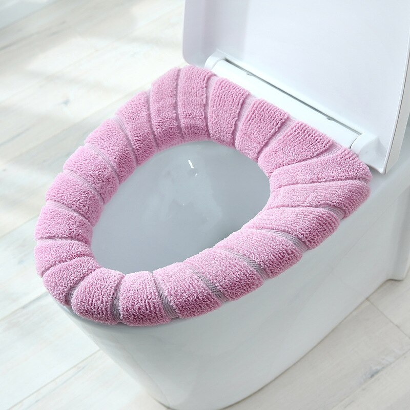 toilet seat cover wc bril hoes toilet cover wc bril cover wc seat cover wc hoes wc bril ver Winter Warm Toilet Seat Cover Closestool Mat 1Pcs Wasbare Badkamer Accessoires Breien Pure Kleur Zachte O-Vorm Pad bidet Cover: C-3