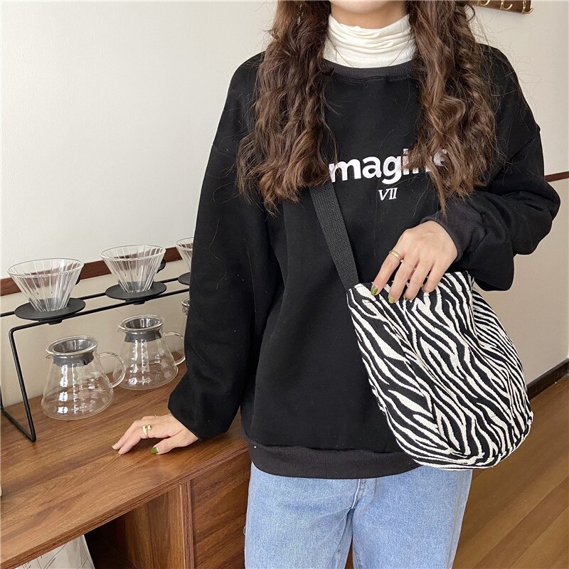 Vrouwen Crossbody Tas Zebra Patroon Schouder Handtas Grote Sling Zakken Vrouwelijke Mode Enkele Schouder Handtassen Zwart Wit Tote