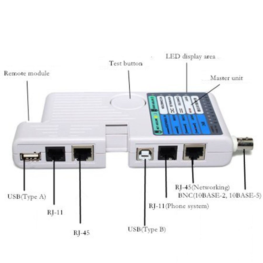 Multifunktion 4 in 1 netværkskabeltester  rj45/rj11/ usb / bnc lan kabel kat 5 kat 6 ledningstester