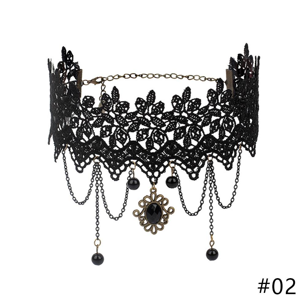 Gothic Lolita Black Lace Korte Keten Choker Sexy Kwasten Ketting Hollow Out Big Rose Flower Punk Handgemaakte Bruiloft Sieraden: 02