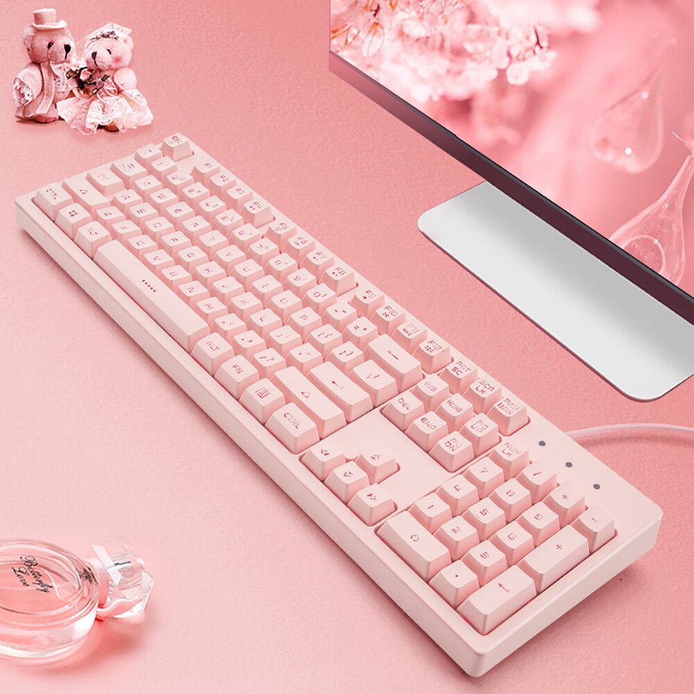 Basaltech Roze Toetsenbord Met Led Backlit 104-Key Rustige Gaming Toetsenbord Mechanische Gevoel Waterdichte Bedrade Usb Voor Pc Mac laptop