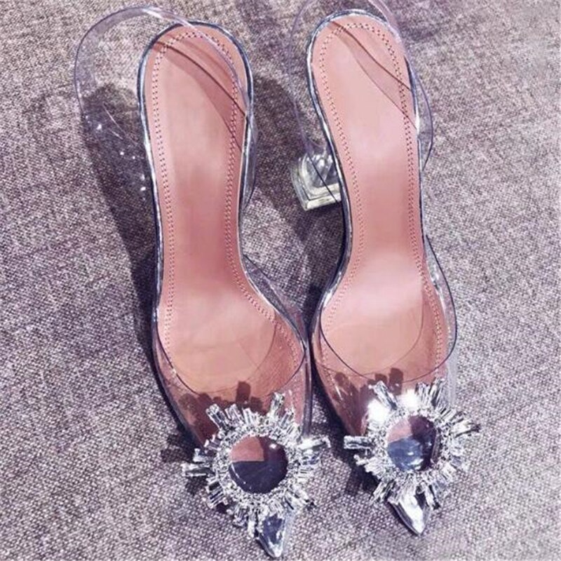 Große größe 43 44 Frauen Pumpt Elegante spitz Strass hoch Fersen Hochzeit Schuhe Kristall Klar mit hohen absätzen Slingback Pumps Sandalen