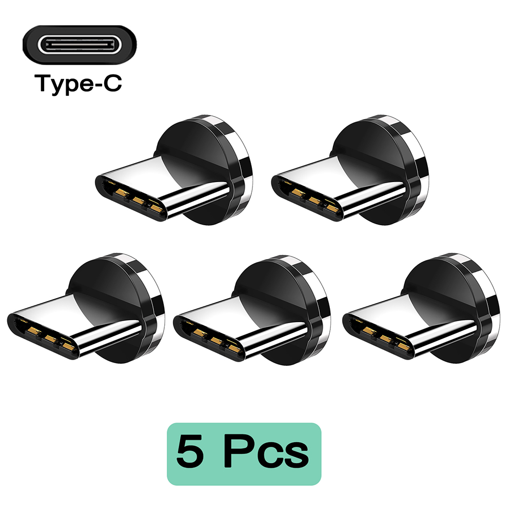 5 sztuk uniwersalnych końcówek magnetycznych do okrągłego kabla magnetycznego typu C Micro USB Części zamienne do telefonu komórkowego Adapter wtyczki przeciwpyłowej: Black