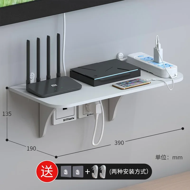 Wall Mount Router Shelf Punch-free TV Set-top Box Floating Hanging Rack Home Power Strip Wifi Router Storage Holder Wood