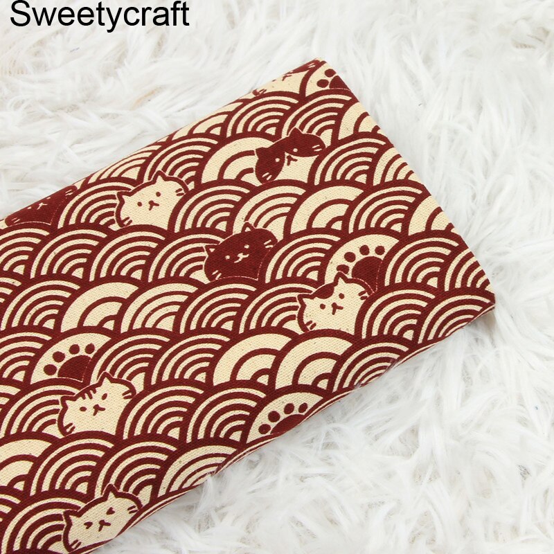 Tissu 110 coton 100% x 45cm, demi-cour épais, tissu japonais ondulé imprimé de chat, bricolage, couture faite à la main, décor de sac: Cotton Fabric-5