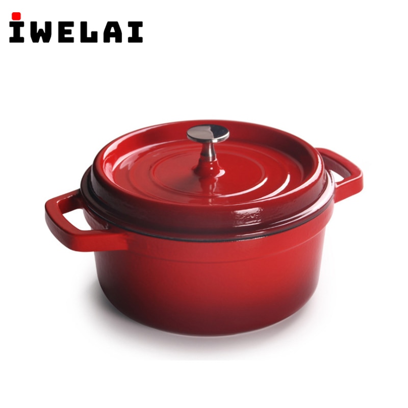 IWELAI 10cm red Cast Iron Dutch Oven Round Ceramic Enamel Dutch Ovens Pot Suitable For All Stoves
