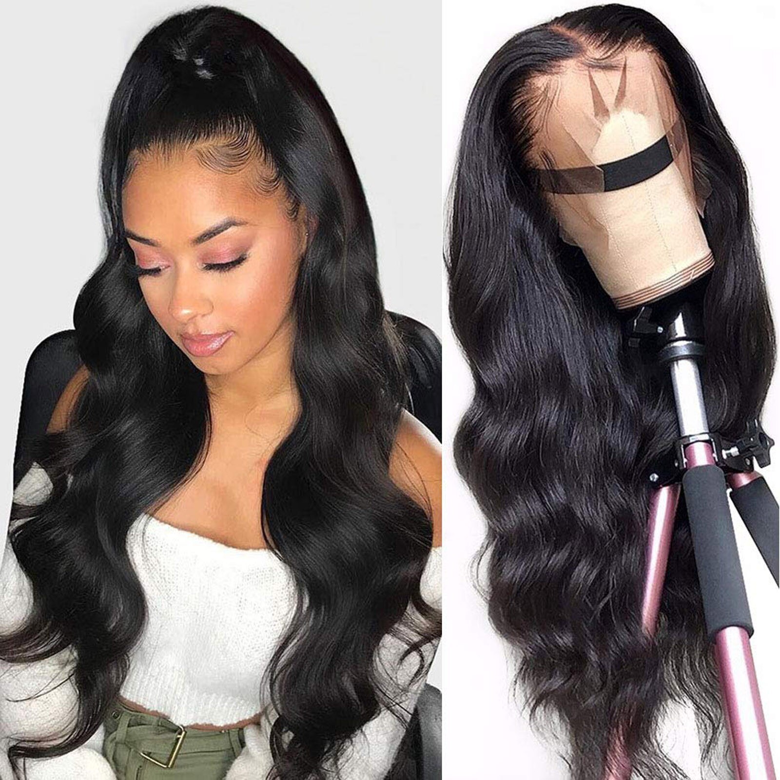 24Inch Krullend Menselijk Haar Pruik Lijmloze Lace Front Menselijk Haar Pruiken Pre Geplukt Gebleekte Knopen 150 250 Polen Pruik remy Haar