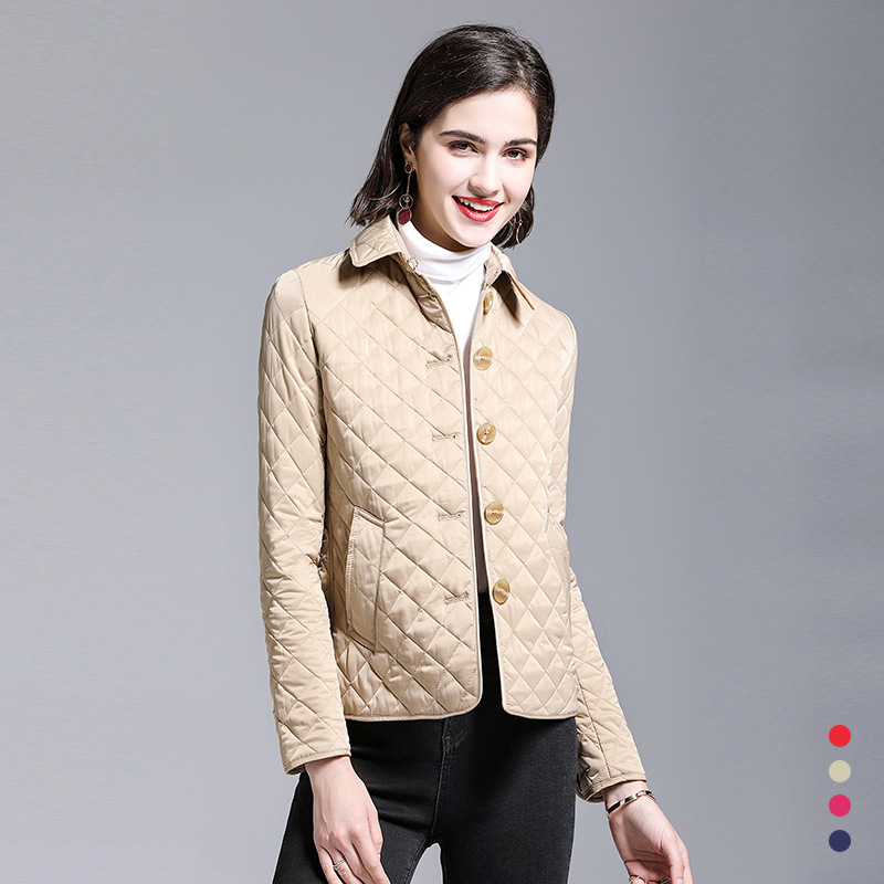 BURDULLY Small cotton coat Female short light autumn and winter single-breasted Diamond shaped women's Quilted coat