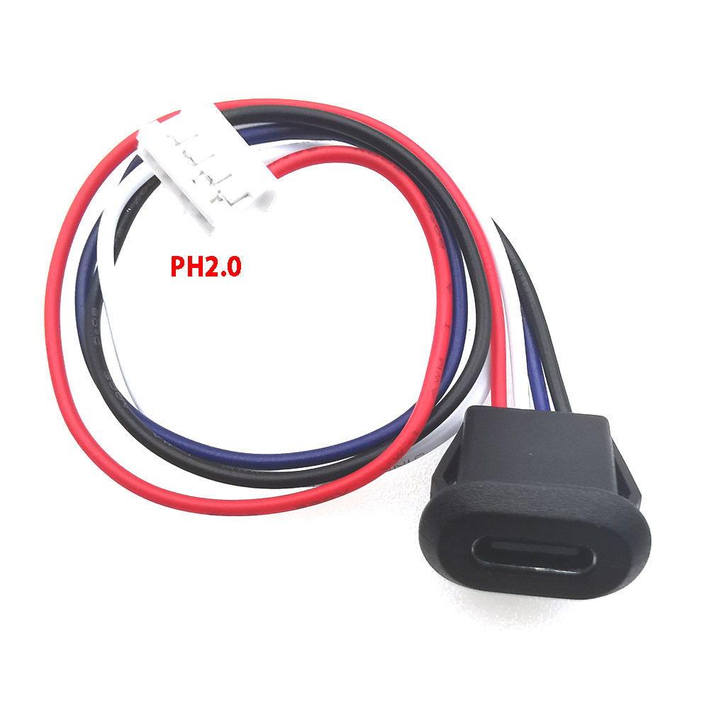 1 stk. 4 -bens usb c-stik type-c vandtæt med  ph 2.0- møtrikkers låseplade, hun-tpc højstrøms hurtigopladningsstik med cc-ben: Lilla