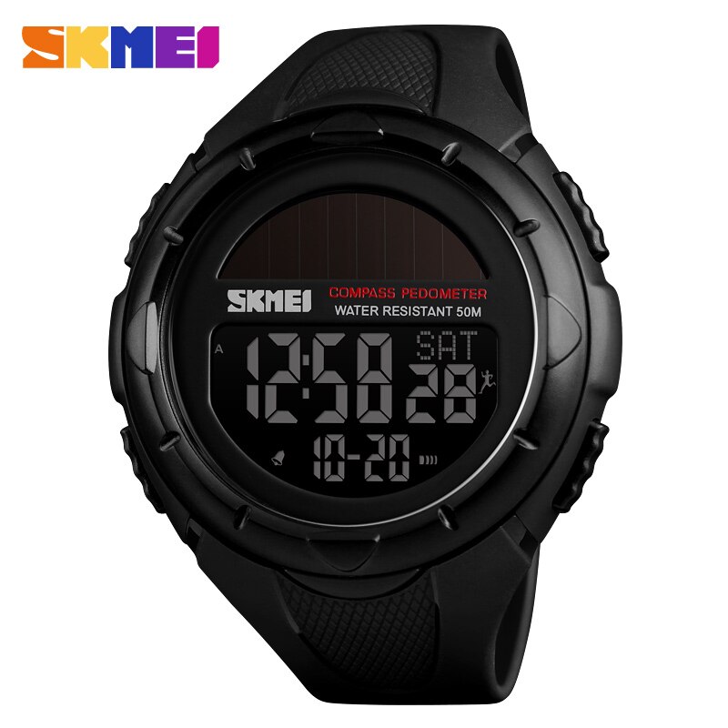 SKMEI boussole montres solaires hommes podomètre Calories montres hommes numérique Sport de plein air alarme heure Chrono reloj hombre 1488: Black