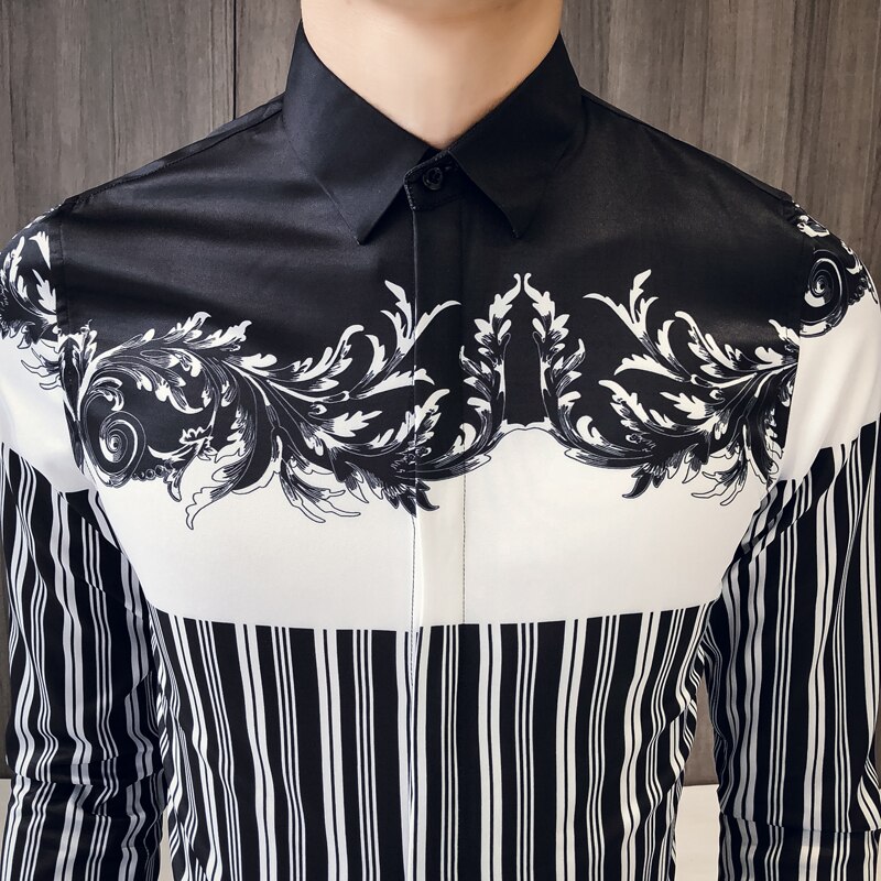 Mannen Shirt Brand Slim Fit Casual Print Sociale Shirts Jurk Lange Mouwen Koreaanse Gestreepte Shirts Mannen Kleding