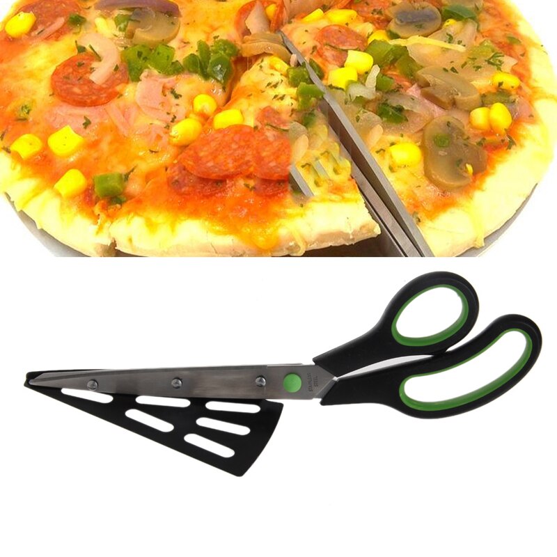 2 In 1 Schaar Pizza Slicer Cutter Server Lade Hulpmiddel Koken Gadget Rvs J78C