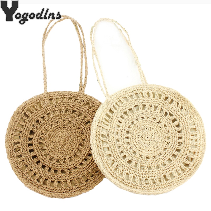 Bohemian Stro Tassen Voor Vrouwen Cirkel Strand Handtassen Zomer Rotan Schoudertassen Handgemaakte Gebreide Reizen Grote Bakken Tas