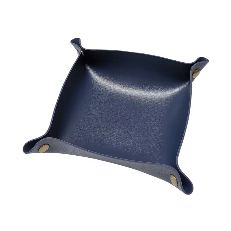 Caja de almacenamiento de cuero nórdico, bandeja de almacenamiento de escritorio, joyería, cesta de almacenamiento de llaves y cosméticos, estuche de almacenamiento plegable, organizador de mesa: Rojo