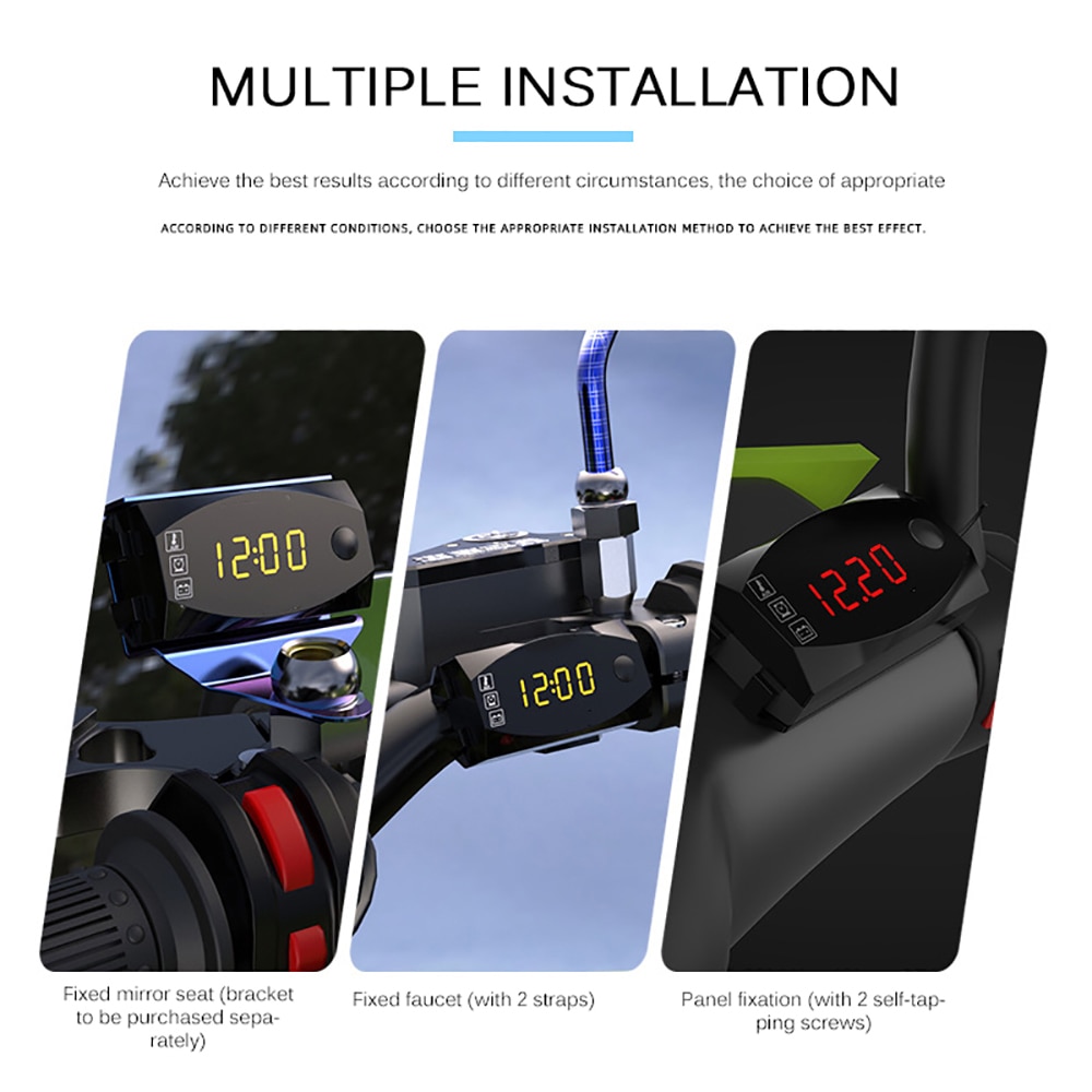 Mini Digitale Voltmeter Ampèremeter 12V 3 in 1 Digitale LED Display Klok Thermometer Indicator Gauge Panel Meter Voor Auto motorfiets