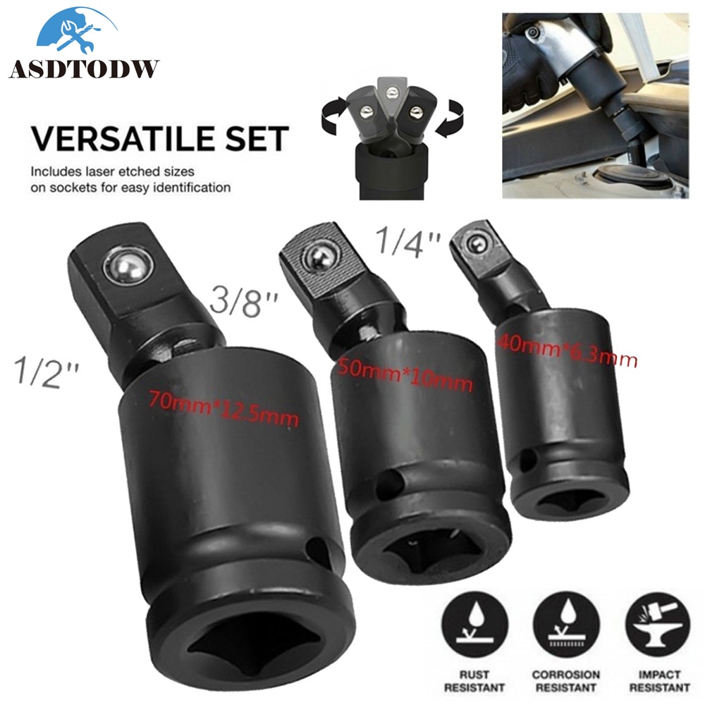 360 Degree Swivel Knuckle Joint Air Impact Wobble Socket Adapter Hand Tool 1/2 3/8 1/4