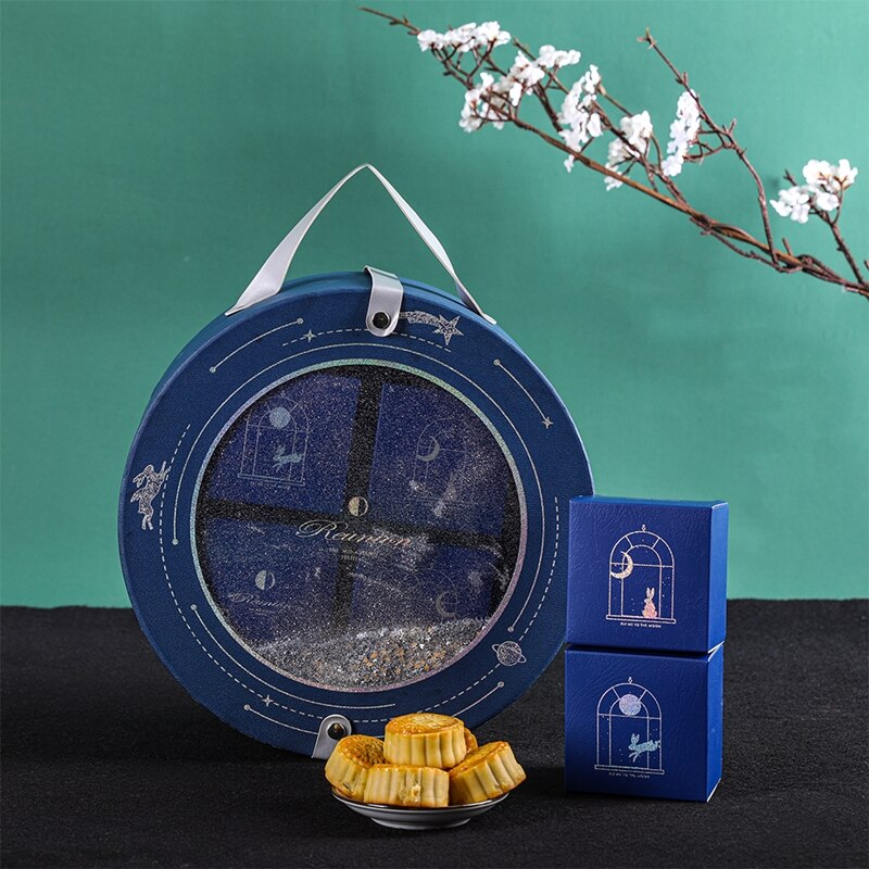 Mid-autumn moon cake box round packaging box 8 pieces box portable high-end empty box moon cake box packaging bag