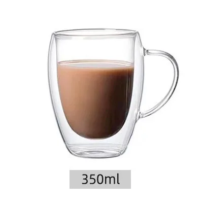 Dubbelwandige glazen beker koffiekopje koffiewaren mok transparante muur hoge borosilicaat waterbekers hittebestendig handvat espressokopje: Clear