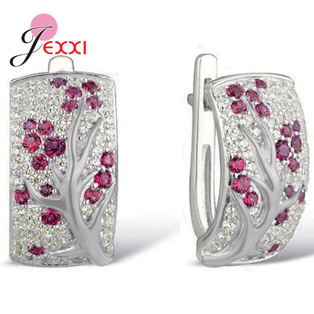 Nova moda 925 prata esterlina ameixa flor hoop brincos para mulheres meninas na moda jóias completa zircão pavimentado brincos por atacado