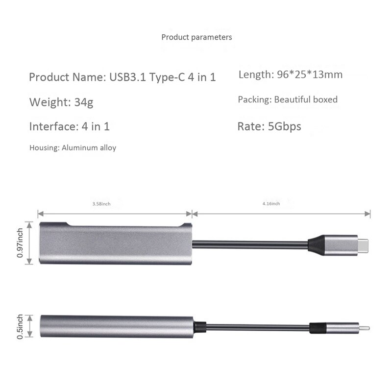 4 in 1 Hub USB3.1 a HDMI/USB3.0/PD Adattatore per Nintendo Tipo C HUB per Huawei P20 compagno di 20 Pro