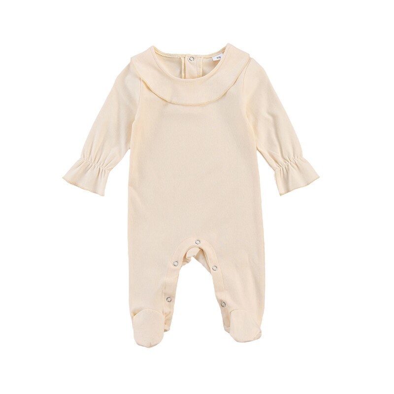 Herfst Unisex Baby Jongens Meisje Footed Romper Schattige Pop Kraag Lange Mouwen Effen Kleur Een Stuk Jumpsuit casual Kleding