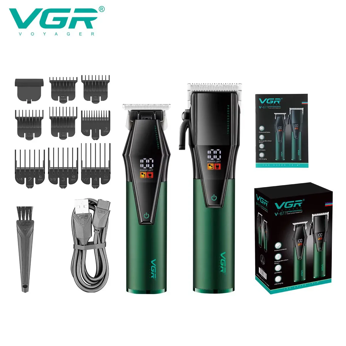 VGR Haarschneider Professioneller Haarschneider Friseur Einstellbare Haarschneidemaschine Elektrischer Haarschneider Wiederaufladbarer Trimmer für Männer V-677: Black
