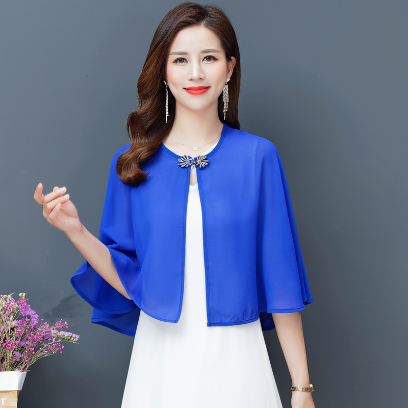 Bridal Shawl Wedding Top Shrug Chiffon Bolero For Women Short Jacket Party Cape Wraps 2022: Blue / XL 50-67.5kg