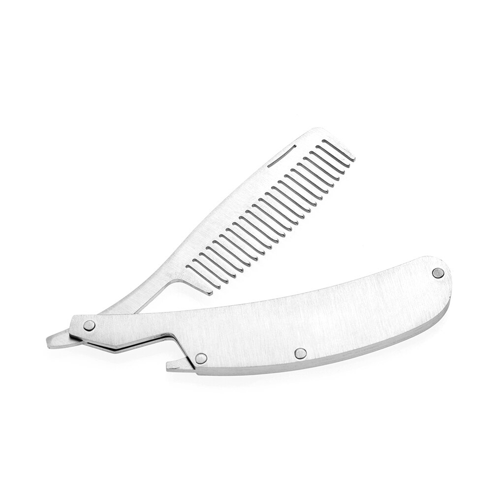1PCS Black Stainless Steel Folding Comb For Men Anti Static Mustache Comb Hairdressing Styling Beard Comb: 2