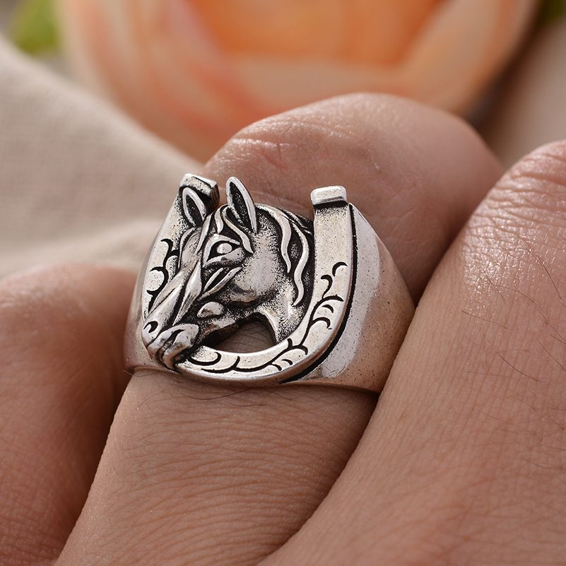 Anillos de Unisex de plata tailandesa con cabeza de caballo y herradura Vintage, joyería Original para mujeres y hombres,: Default Title