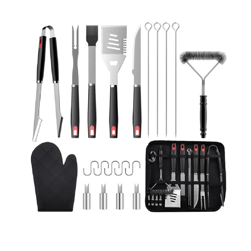 Retail 20PCS BBQ Grilling Tool Set Extra Thick Stainless Steel Grill Kit For Men Women With Carrying Bag, BBQ Utensils Set: Default Title