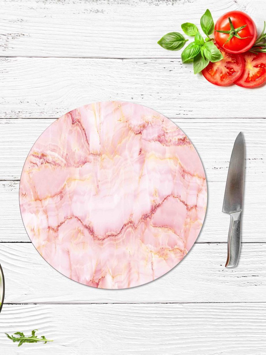 Pink Marble Look Style Glass Cutting Board Kitchen Chopping board Pink Glass Healthy Oval Cutting Board 32 cm diameter