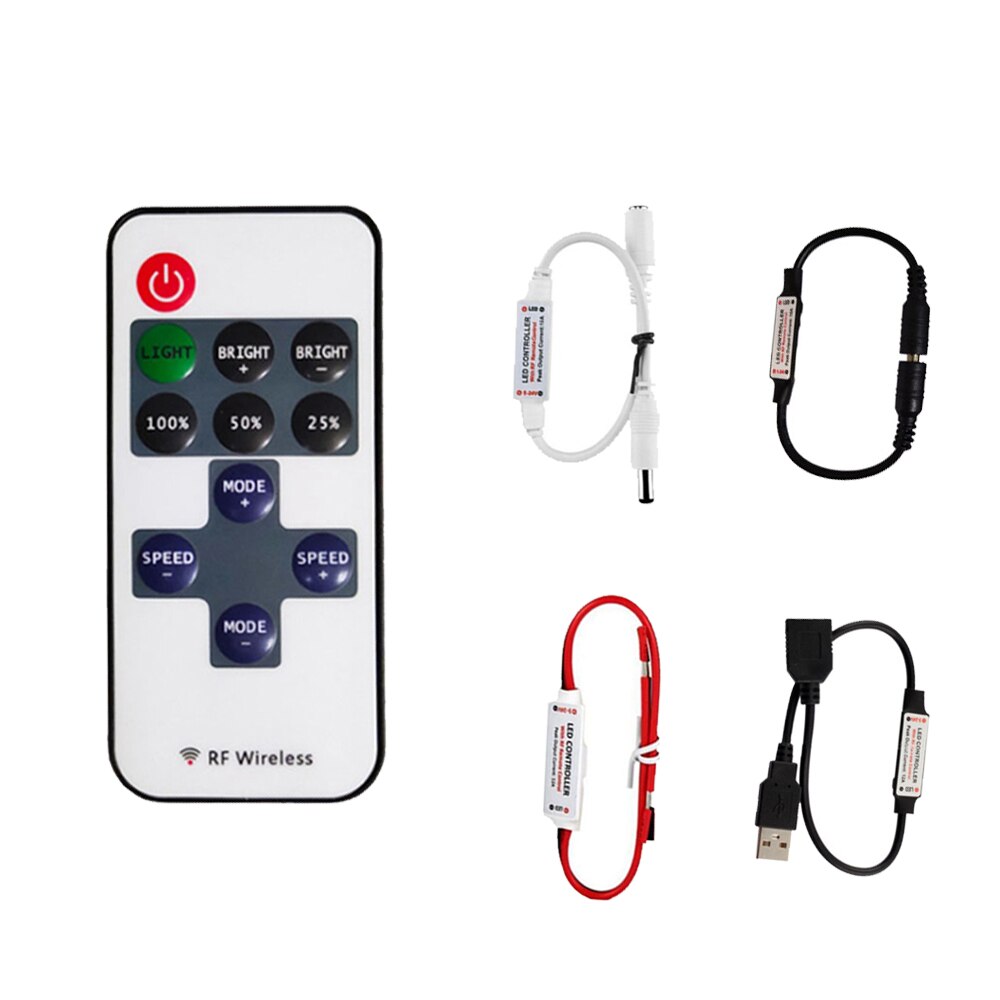 Mini 11Keys RF Wireless Led Remote Controller Single Color Dimmer DC5-24V For 5050 3528 2835 5730 3014 Led Strip