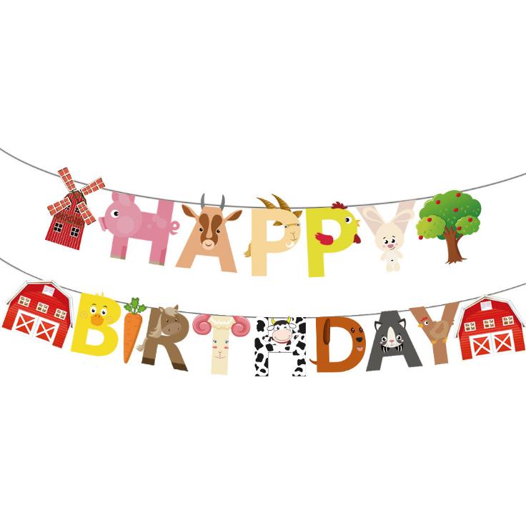 Vaisselle jetable à thème d'animaux de ferme, fournitures de fête d'anniversaire, serviettes en papier de Jungle, décoration de Ranch et de Zoo, assiettes: Banners 1Set