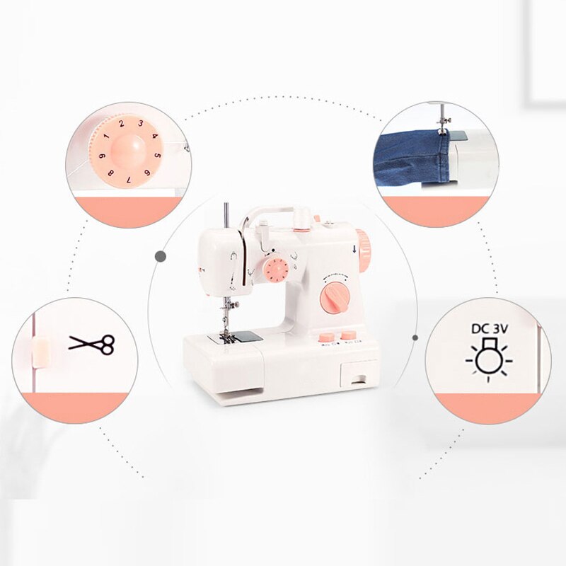 Mini Sewing Machine Built-In Light Mending Machine Dual Speed Double Thread Stitching Electric Pedal Sewing US Plug