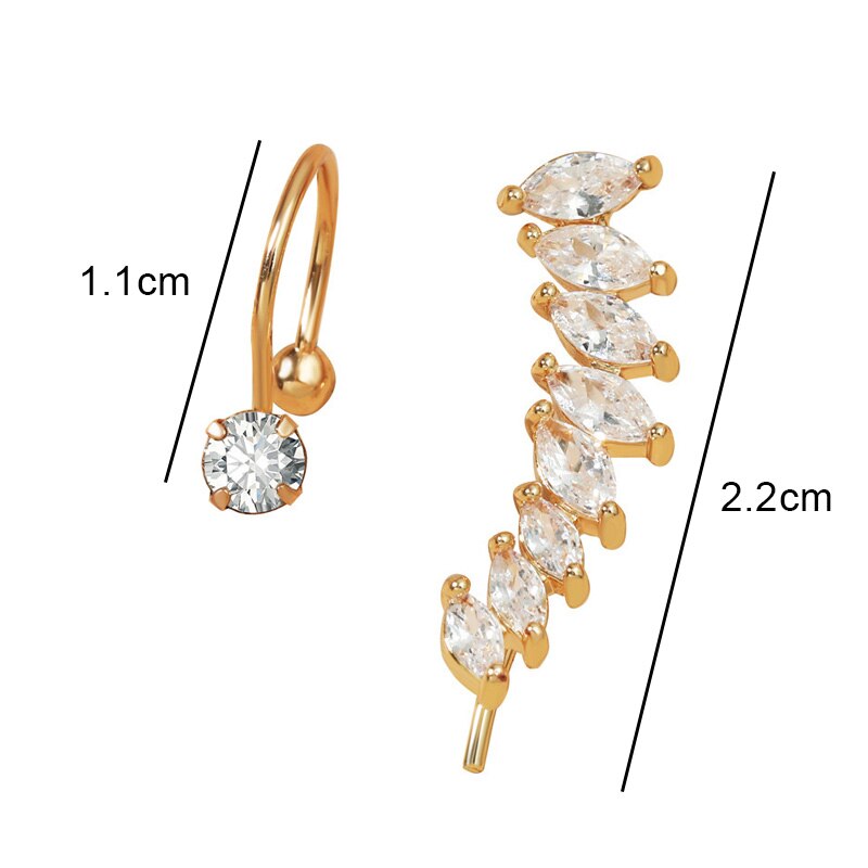1 Set Minimalistische Little C Cubic Zircon Kraakbeen Blad Oorbellen Clips Sets Voor Vrouwen Chic Street Stijl Oor Manchetten