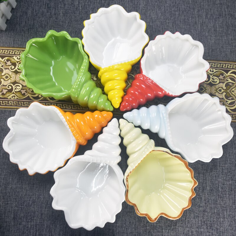 Platos creativos de cerámica con forma de concha blanca para aperitivos, fruta, pastel, caramelo, ensalada, vajilla de porcelana, vajilla de decoración