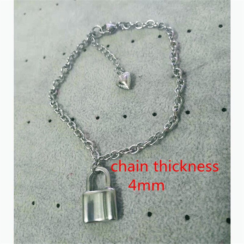 Geen roest Geen verkleuring goede 4MM 6MM rvs materiaal punk hangslot enkelbanden meisjes mode chic lock enkelbanden vrouwen