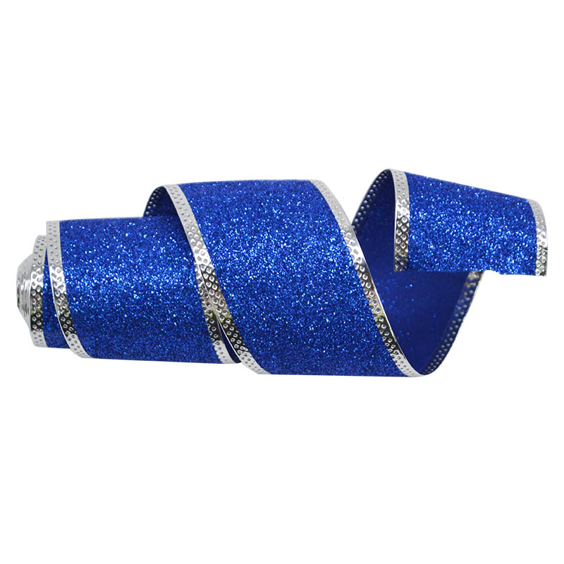 2m/ rullaa 5cm joulunauhaa kulta hopea punainen kuitukangas glitter wrap nauha tee itse joulukuusen nauha rusetin koristeet: Sininen