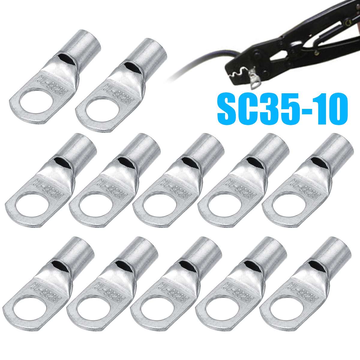 12 stuks Koperen Kabel Lugs Set Terminal SC35-10 Draad Connector 2 AWG Gat 10mm Vertind Zilver Koper Terminals Kit connectors